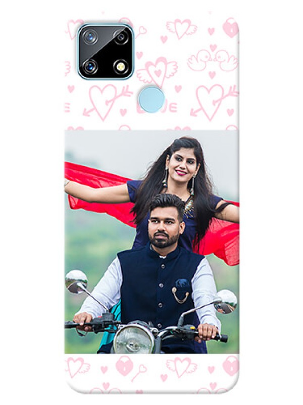 Custom Realme Narzo 20 personalized phone covers: Pink Flying Heart Design