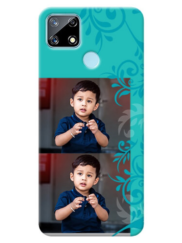 Custom Realme Narzo 20 Mobile Cases with Photo and Green Floral Design 