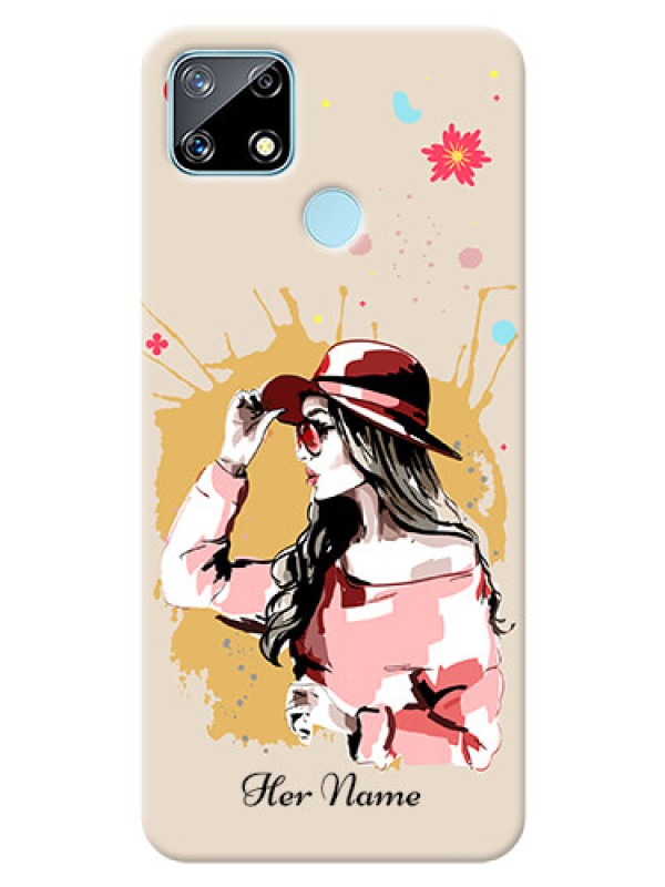 Custom Realme Narzo 20 Back Covers: Women with pink hat Design