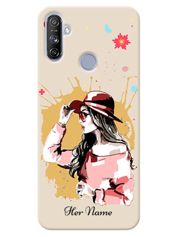 Custom Realme Narzo 20A Back Covers: Women with pink hat Design