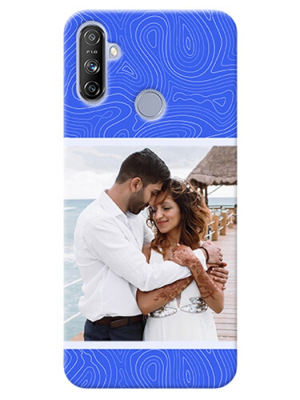 Custom Realme Narzo 20A Mobile Back Covers: Curved line art with blue and white Design