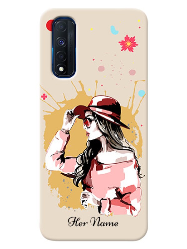Custom Realme Narzo 30 4G Back Covers: Women with pink hat Design