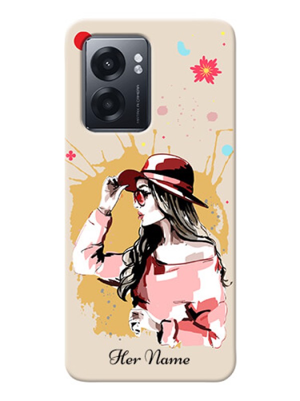 Custom Realme Narzo 50 5G Back Covers: Women with pink hat Design