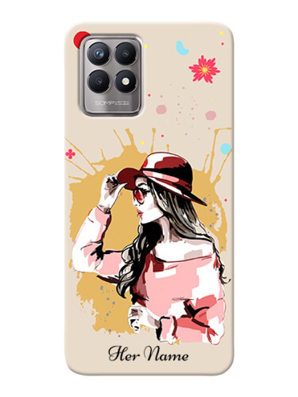 Custom Realme Narzo 50 Back Covers: Women with pink hat Design