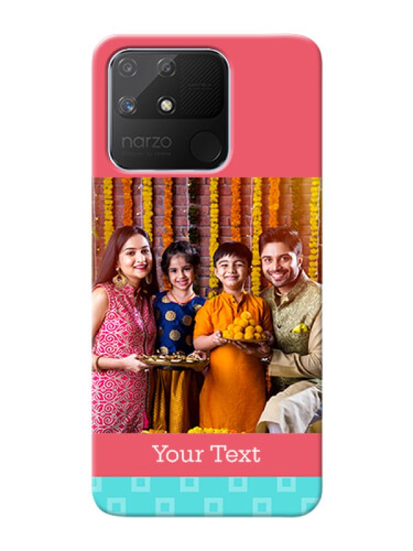 Custom Realme Narzo 50A Mobile Back Covers: Peach & Blue Color Design