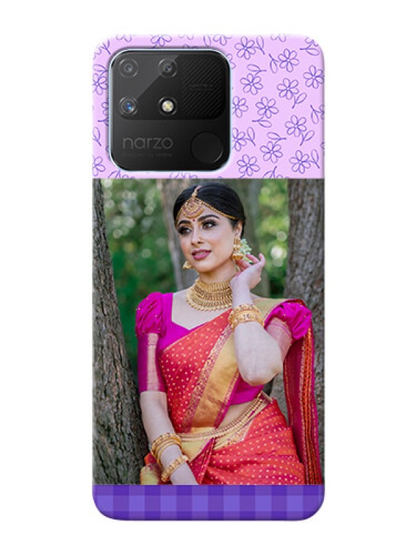 Custom Realme Narzo 50A Mobile Cases: Purple Floral Design