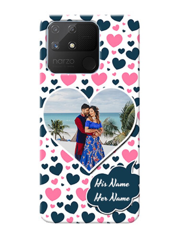 Custom Realme Narzo 50A Mobile Covers Online: Pink & Blue Heart Design