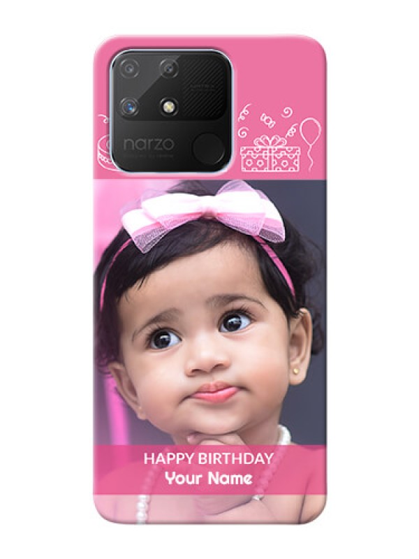 Custom Realme Narzo 50A Custom Mobile Cover with Birthday Line Art Design