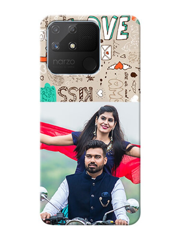 Custom Realme Narzo 50A Personalised mobile covers: Love Doodle Pattern 