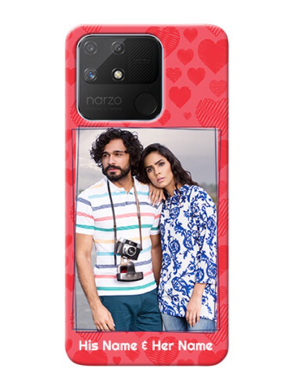 Custom Realme Narzo 50A Mobile Back Covers: with Red Heart Symbols Design
