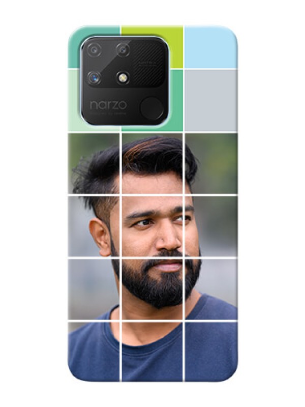 Custom Realme Narzo 50A personalised phone covers with white box pattern 