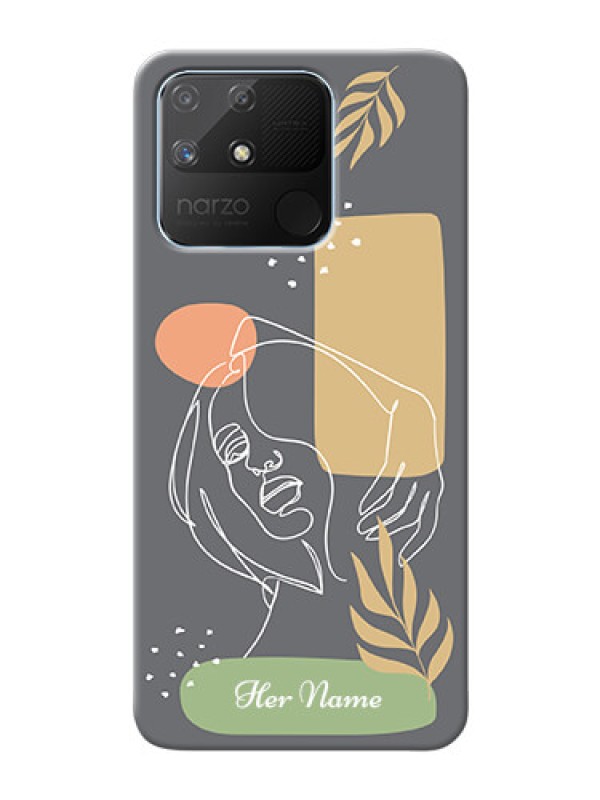 Custom Realme Narzo 50A Phone Back Covers: Gazing Woman line art Design