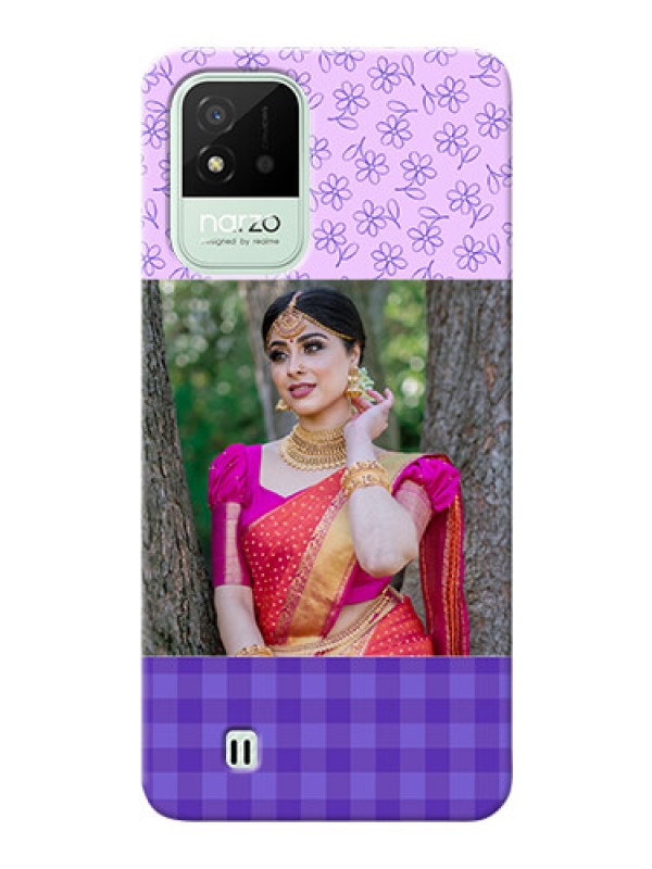 Custom Realme Narzo 50i Mobile Cases: Purple Floral Design