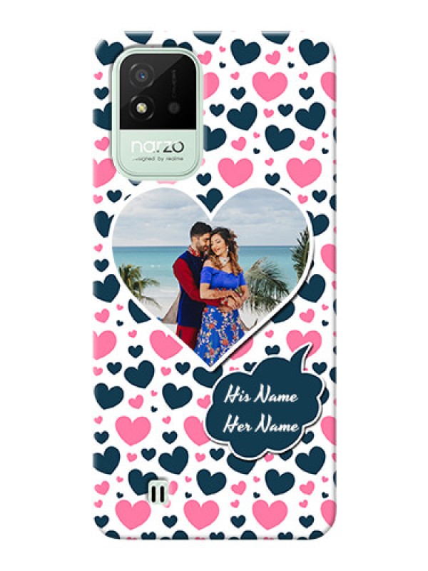 Custom Realme Narzo 50i Mobile Covers Online: Pink & Blue Heart Design