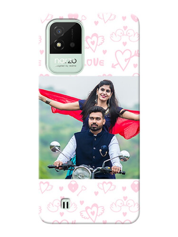 Custom Realme Narzo 50i personalized phone covers: Pink Flying Heart Design