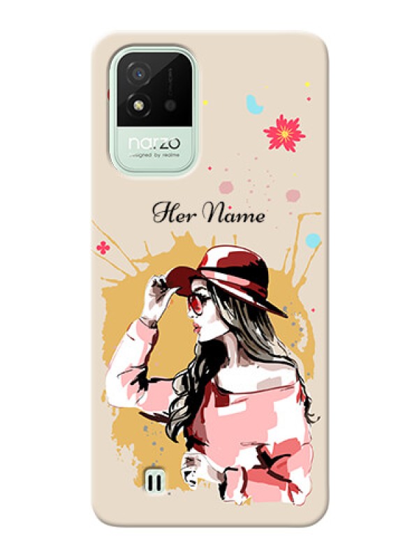 Custom Realme Narzo 50I Back Covers: Women with pink hat Design