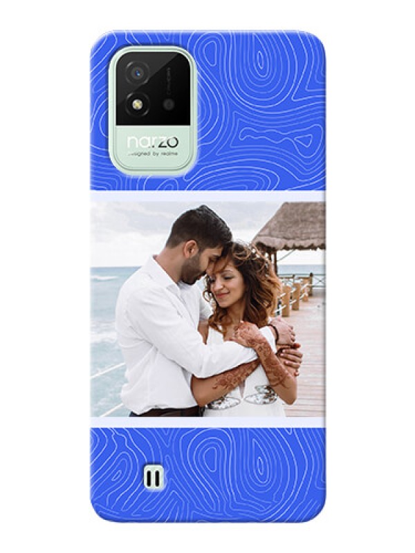 Custom Realme Narzo 50I Mobile Back Covers: Curved line art with blue and white Design