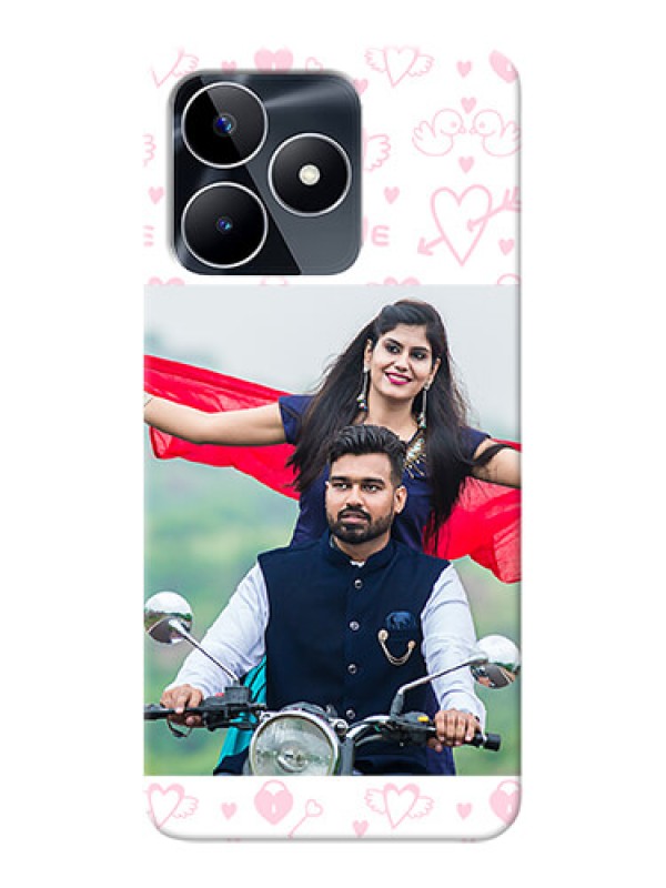 Custom Narzo N53 personalized phone covers: Pink Flying Heart Design