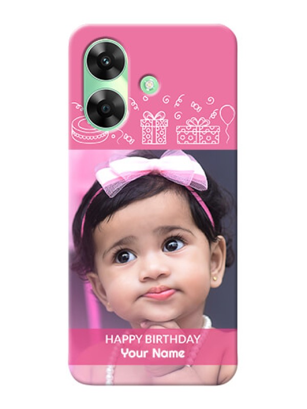 Custom Realme Narzo N61 Custom Mobile Cover with Birthday Line Art Design