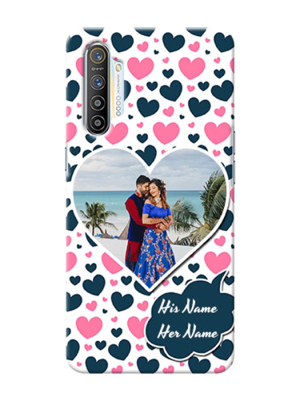 Custom Realme X2 Mobile Covers Online: Pink & Blue Heart Design