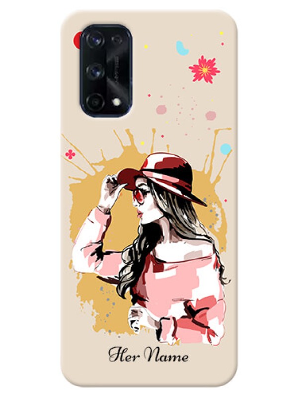 Custom Realme X7 Pro Back Covers: Women with pink hat Design