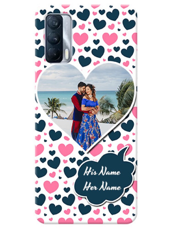 Custom Realme X7 Mobile Covers Online: Pink & Blue Heart Design