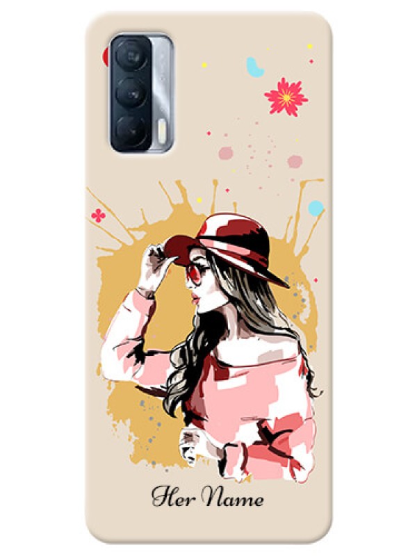 Custom Realme X7 Back Covers: Women with pink hat Design