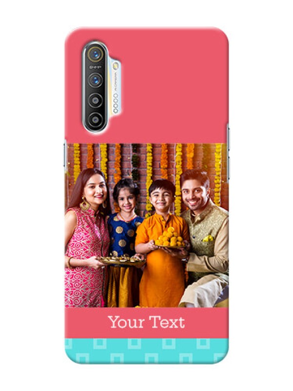 Custom Realme XT Mobile Back Covers: Peach & Blue Color Design