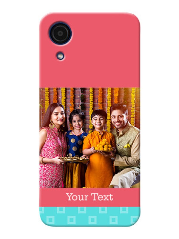 Custom Galaxy A03 Core Mobile Back Covers: Peach & Blue Color Design