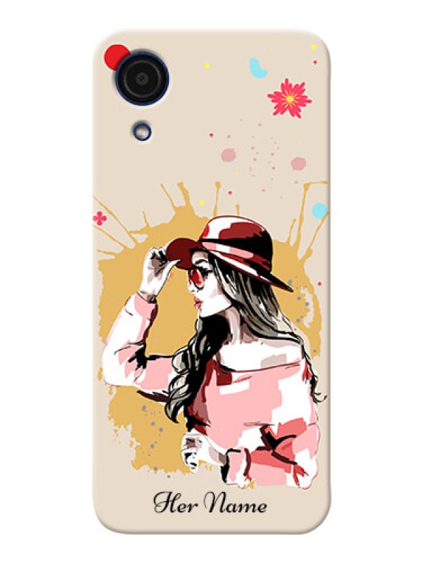 Custom Galaxy A03 Core Back Covers: Women with pink hat  Design