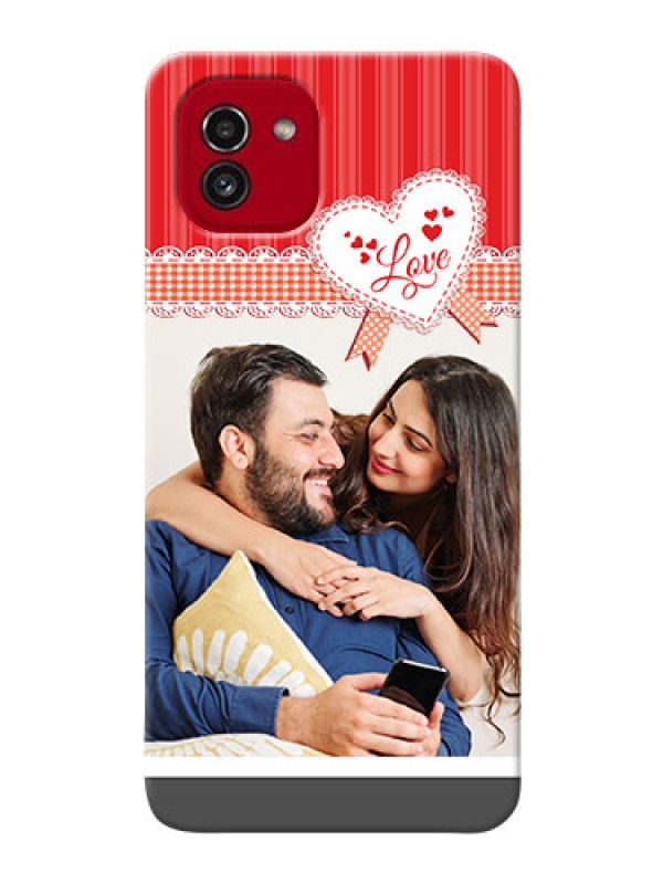 Custom Galaxy A03 phone cases online: Red Love Pattern Design
