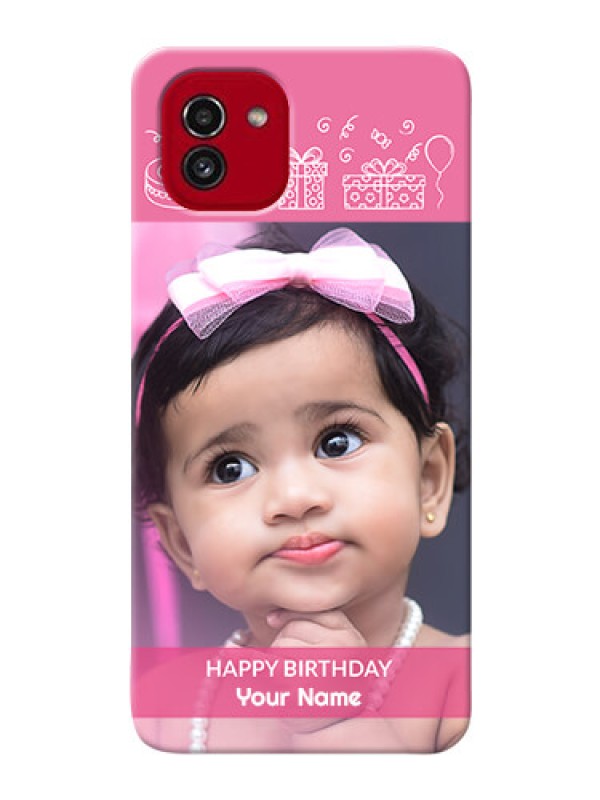 Custom Galaxy A03 Custom Mobile Cover with Birthday Line Art Design