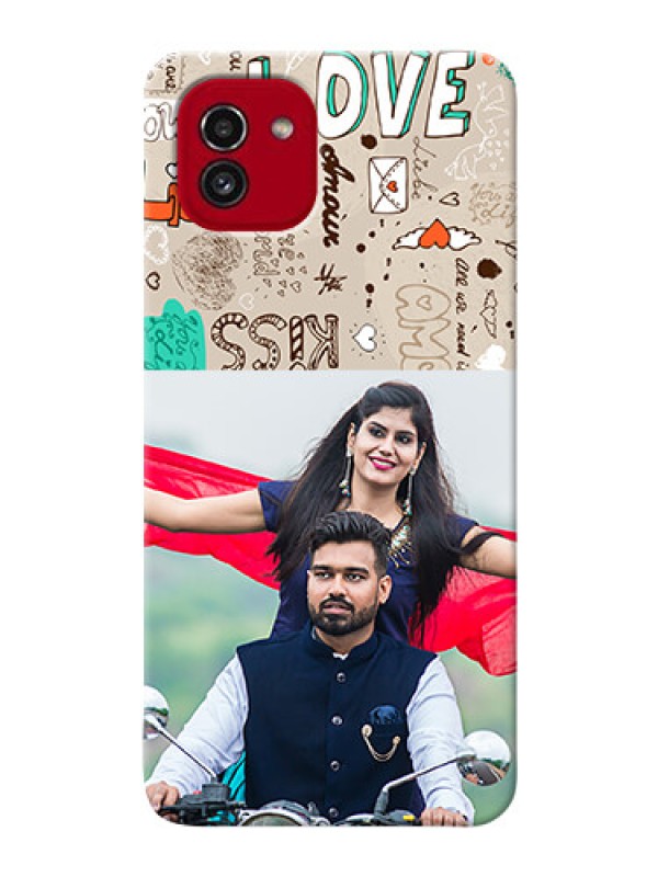 Custom Galaxy A03 Personalised mobile covers: Love Doodle Pattern 