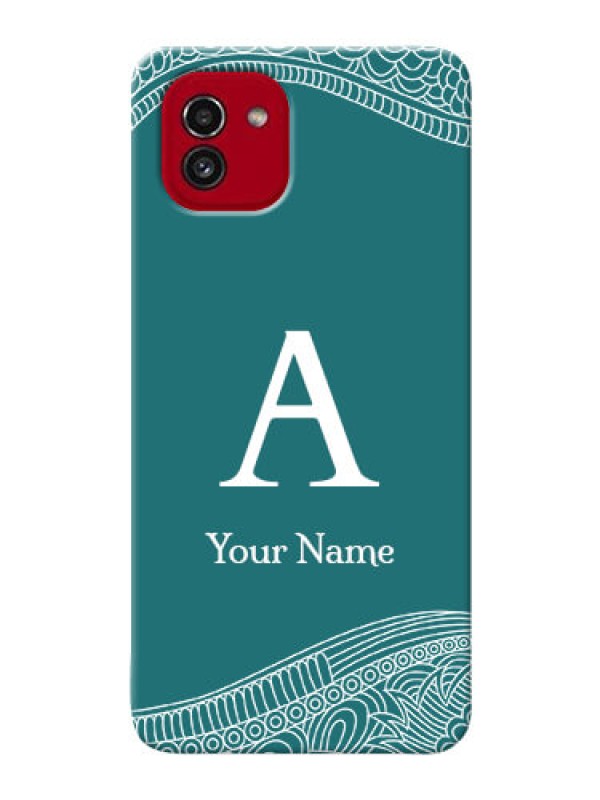 Custom Galaxy A03 Mobile Back Covers: line art pattern with custom name Design