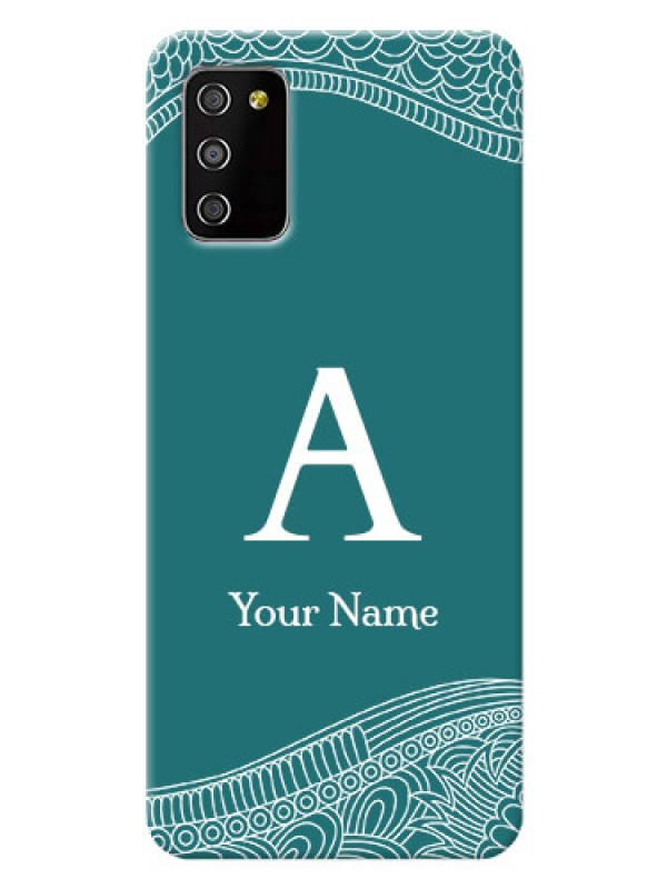 Custom Galaxy A03S Mobile Back Covers: line art pattern with custom name Design