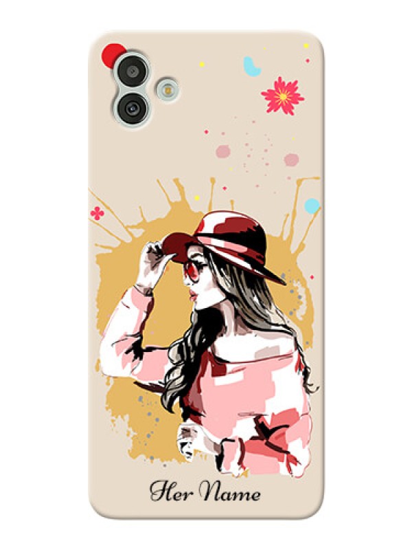 Custom Galaxy A04 Back Covers: Women with pink hat  Design