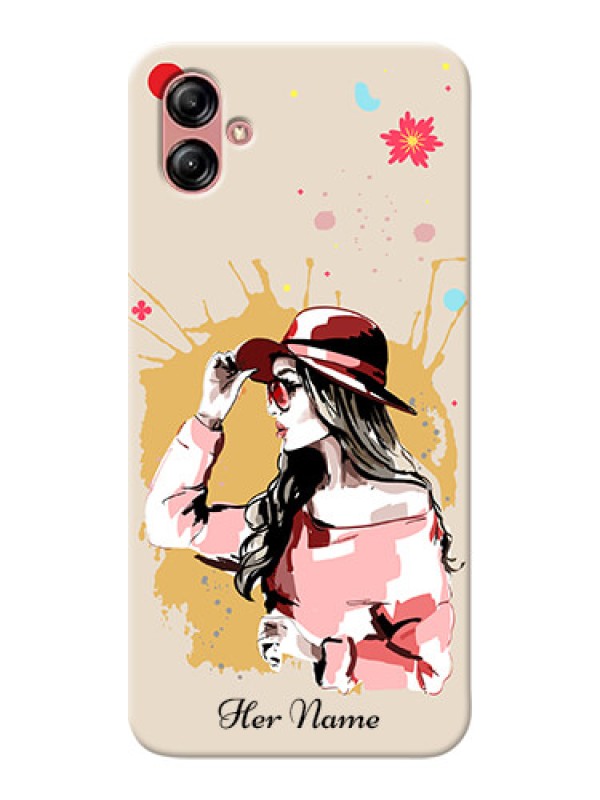 Custom Galaxy A04E Back Covers: Women with pink hat  Design