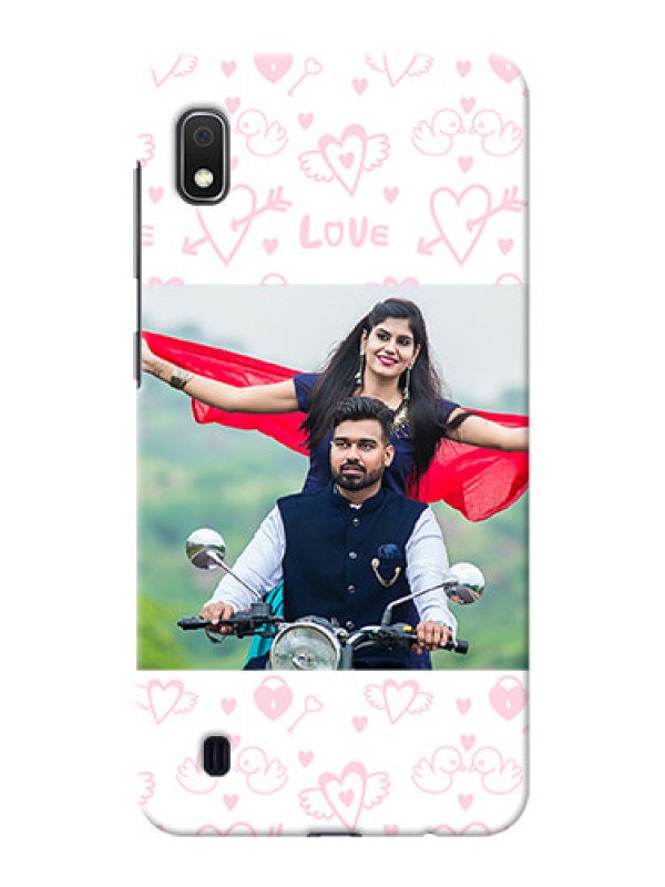 Custom Galaxy A10 personalized phone covers: Pink Flying Heart Design