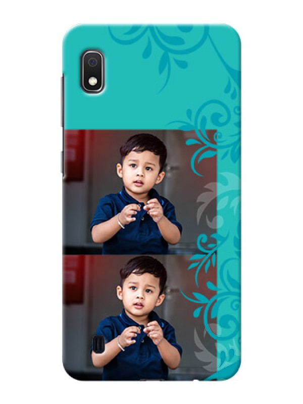 Custom Galaxy A10 Mobile Cases with Photo and Green Floral Design 