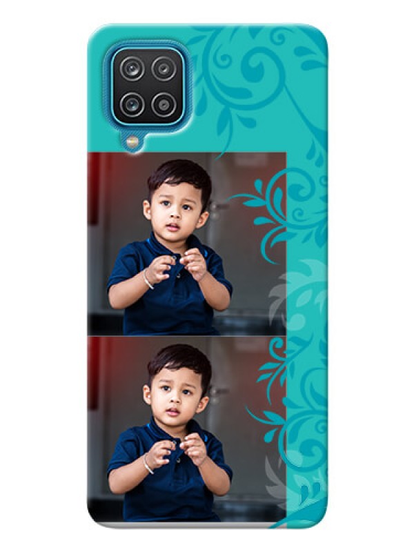 Custom Galaxy A12 Mobile Cases with Photo and Green Floral Design 