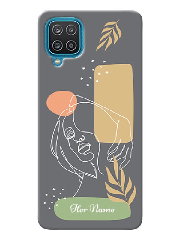 Custom Galaxy A12 Phone Back Covers: Gazing Woman line art Design