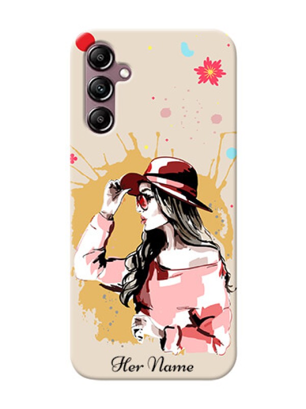 Custom Galaxy A14 4G Back Covers: Women with pink hat  Design