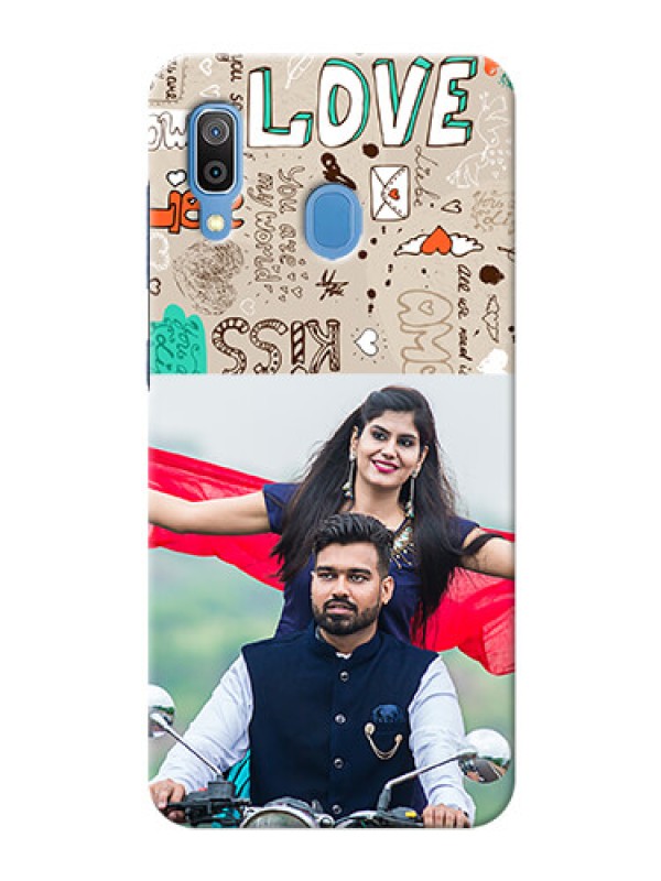 Custom Galaxy A20 Personalised mobile covers: Love Doodle Pattern 