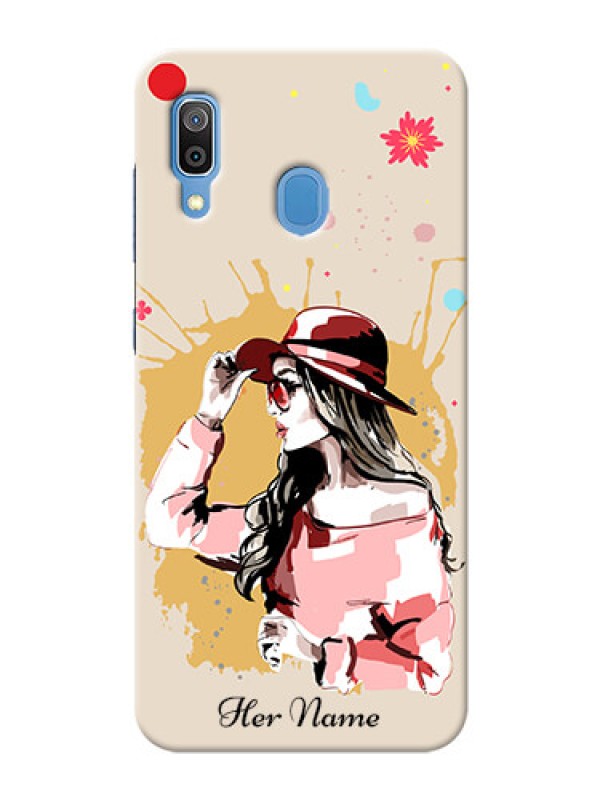 Custom Galaxy A20 Back Covers: Women with pink hat  Design