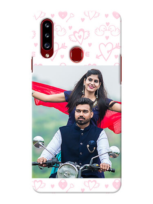 Custom Galaxy A20s personalized phone covers: Pink Flying Heart Design