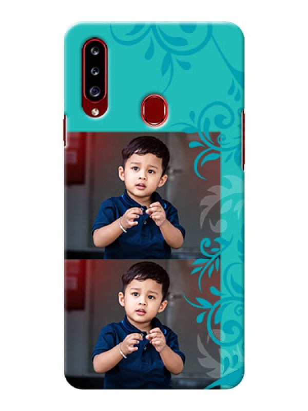 Custom Galaxy A20s Mobile Cases with Photo and Green Floral Design 