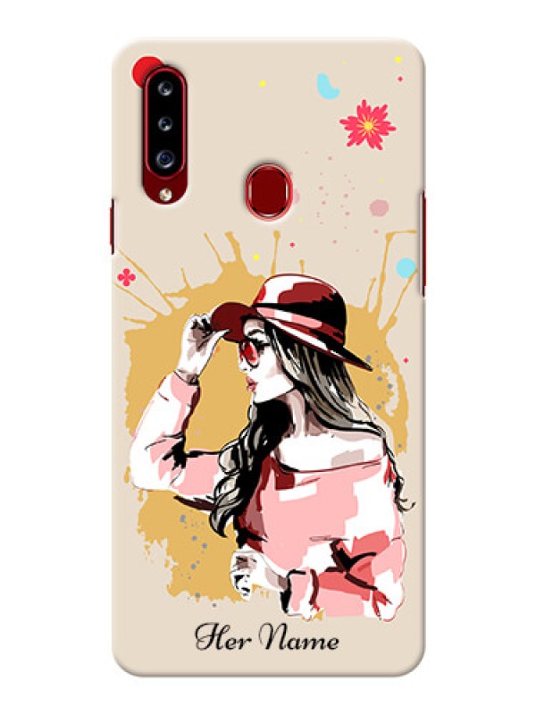 Custom Galaxy A20S Back Covers: Women with pink hat  Design