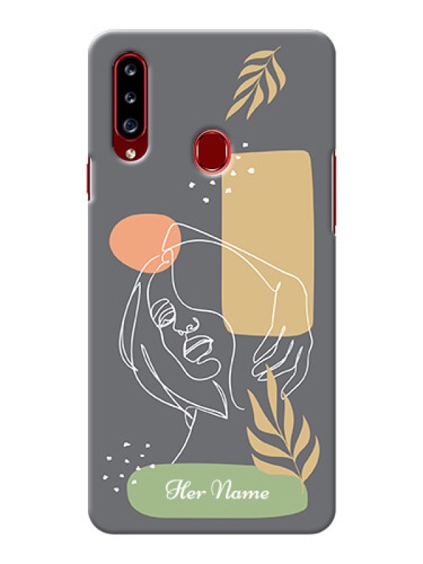 Custom Galaxy A20S Phone Back Covers: Gazing Woman line art Design