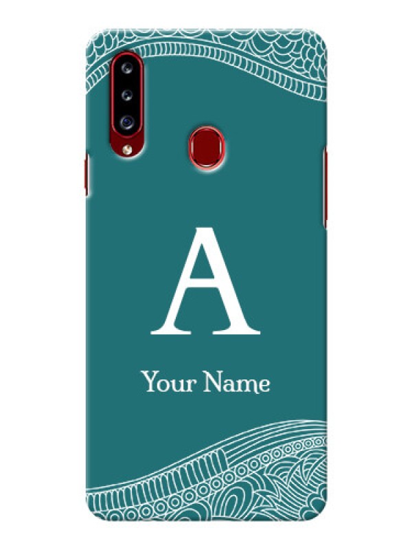 Custom Galaxy A20S Mobile Back Covers: line art pattern with custom name Design