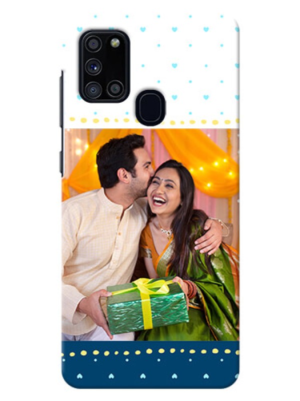 Custom Galaxy A21s Phone Covers: White and Blue Abstract Design